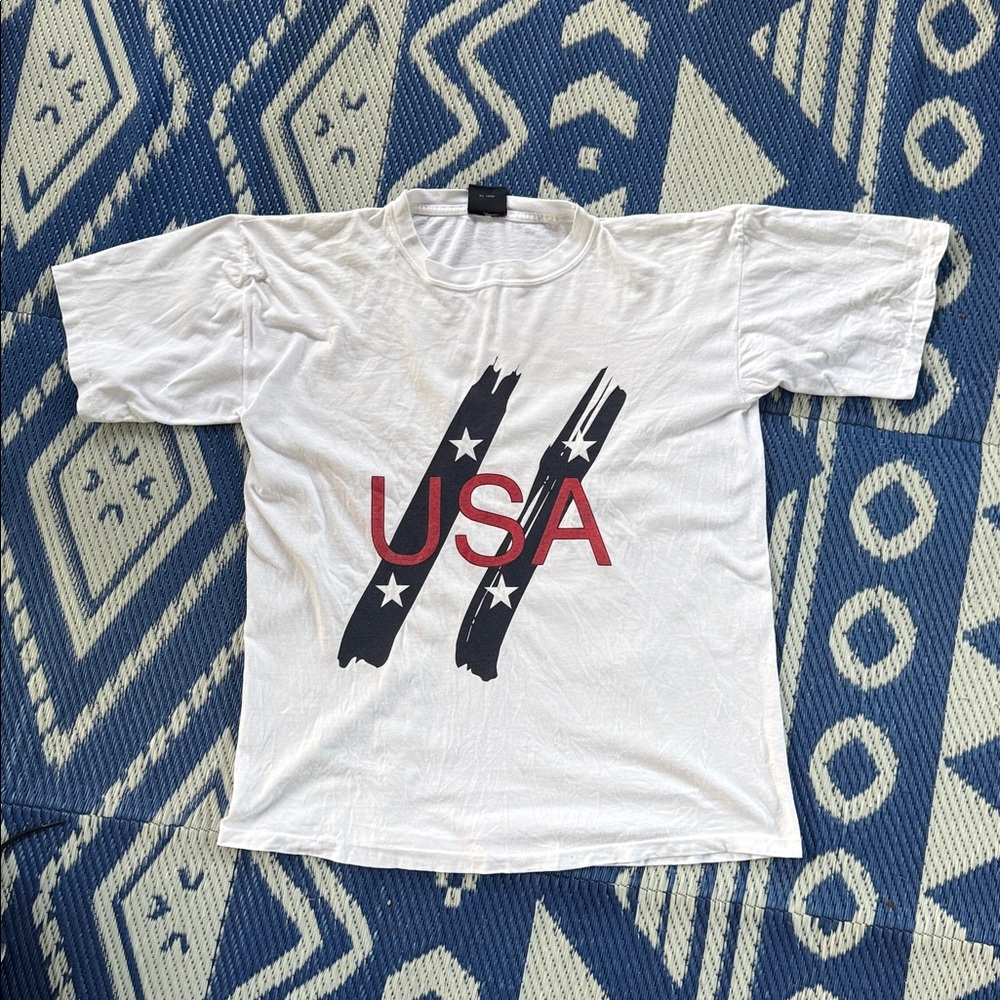 Vintage GS Sport USA Graphic Print White T-Shirt Men’s Large Short Sleeve